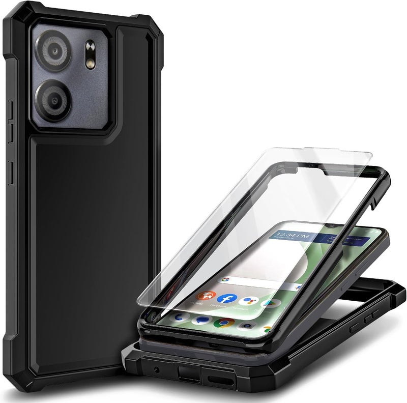 WDHD Designed for BLU View 5 Case, Blu F5 5G Phone Case with [Tempered Glass Screen Protector], Full-Body Protective Shockproof Rugged Bumper Cover Phone Case (Black) - Image 1